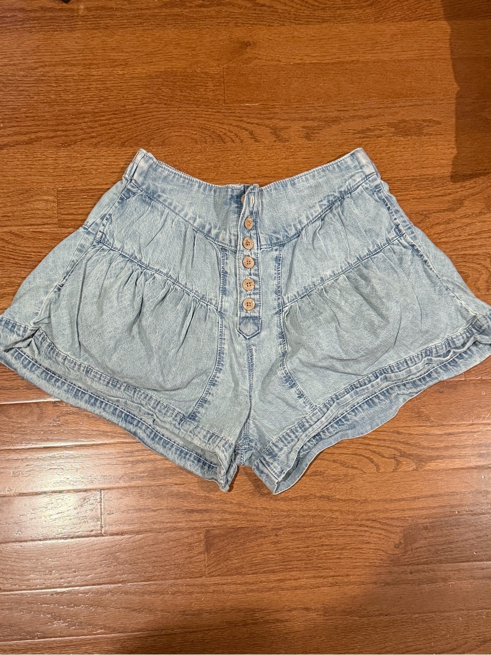 Free People Light Blue Button-Front Denim Shorts